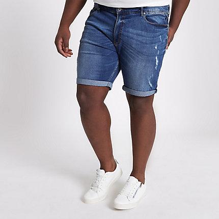 River Island Mens Big And Tall Rip Slim Fit Denim Shorts