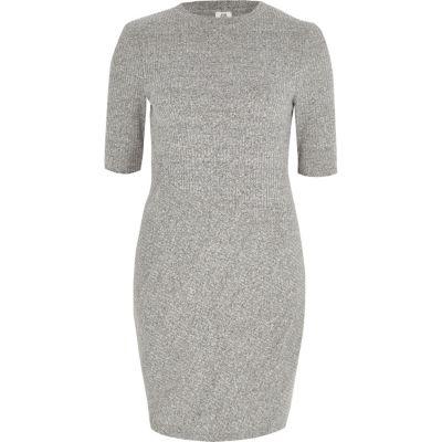 River Island Womens Mix Rib Short Sleeve Bodycon Dress