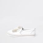 River Island Womens White Floral Slip On Chunky Plimsolls