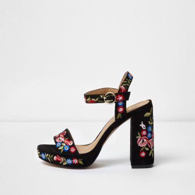 River Island Womens Floral Embroidered Platform Sandals