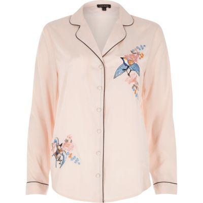 River Island Womens Embroidered Bird Pajama Shirt