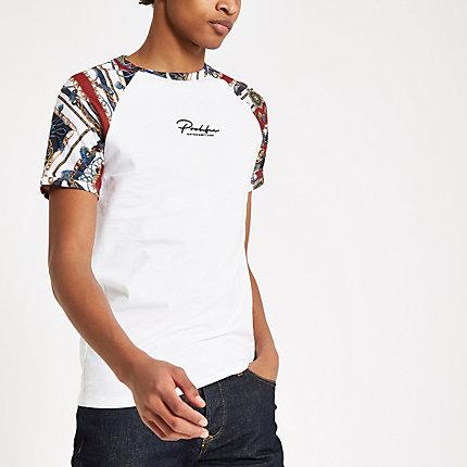 River Island Mens White 'prolific' Raglan Muscle Fit T-shirt
