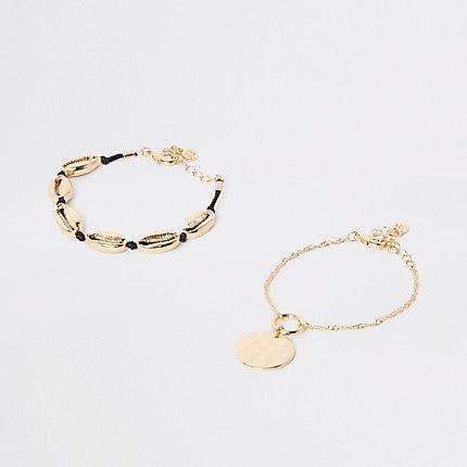 River Island Womens Gold Color Cowry Shell Bracelet Pack