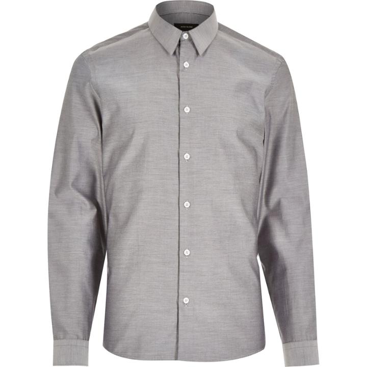River Island Menssilver Melange Long Sleeve Shirt