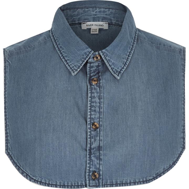 River Island Mensblue Denim Mock Shirt Collar
