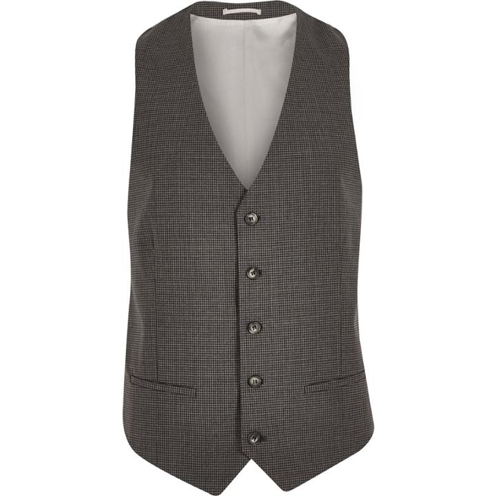 River Island Mensgrey Gingham Skinny Waistcoat