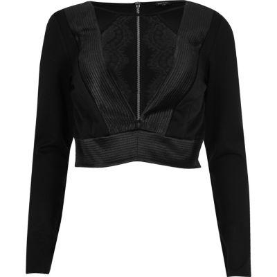 River Island Womens Ribbed Satin Plunge Crop Top