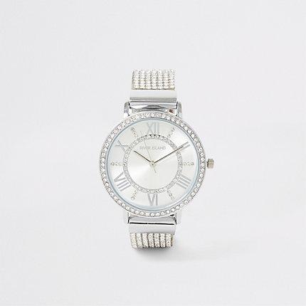 River Island Womens Silver Colour Diamante Paved Watch