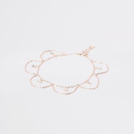 River Island Womens Rose Gold Diamante Drop Anklet