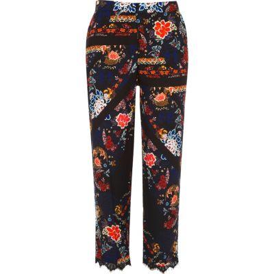 River Island Womens Lace Hem Floral Print Pants