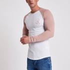 River Island Mens White Raglan Embroidred Muscle T-shirt