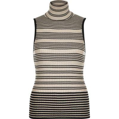 River Island Womens Stripe Turtle Neck Sleeveless Knit