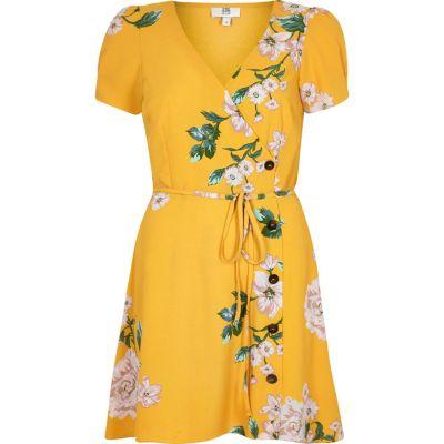 River Island Womens Petite Floral Print Button Mini Dress