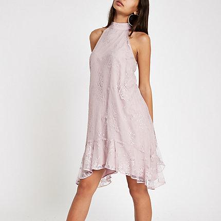River Island Womens Lace Frill Hem Halter Neck Swing Dress