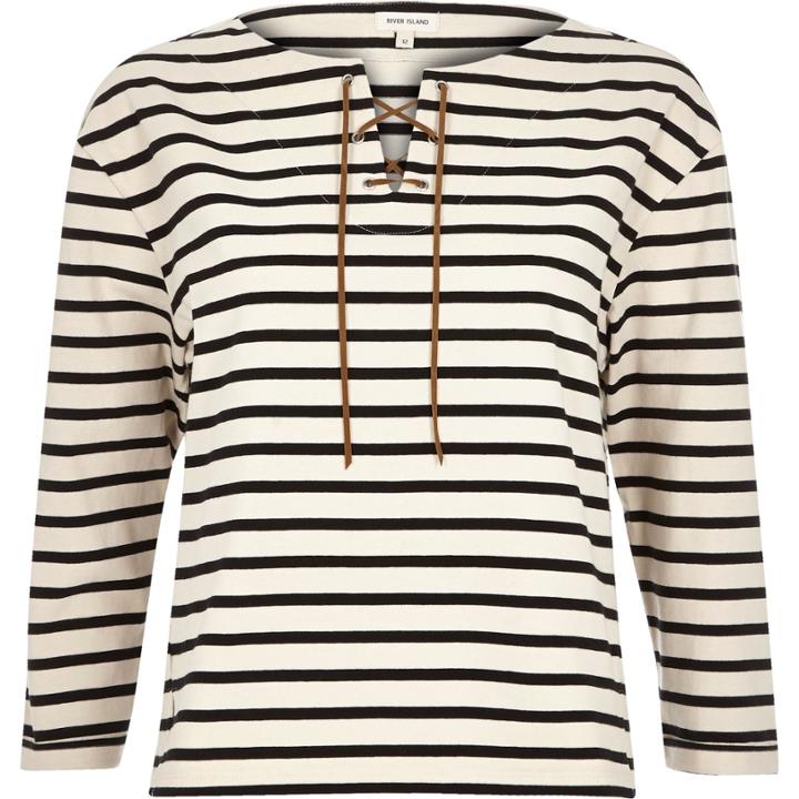 River Island Womens Stripe Lace-up Neck Top