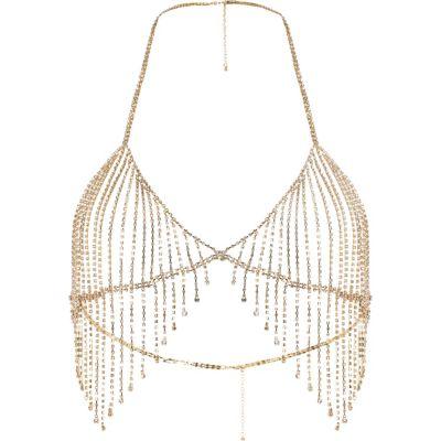 River Island Womens Gold Tone Diamante Embellished Bralet