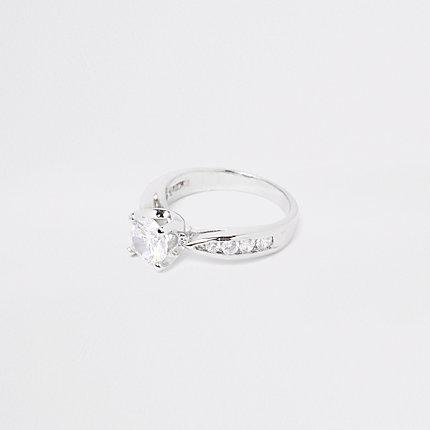 River Island Womens Silver Tone Cubic Zirconia Paved Ring