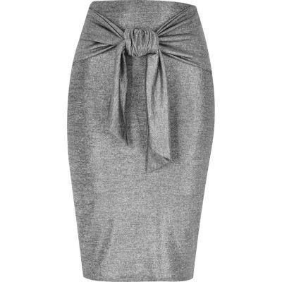 River Island Womens Silver Tied Waist Pencil Skirt