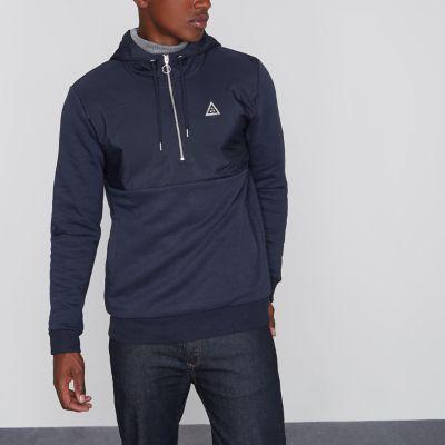 River Island Mens Nylon Panel Half Zip Hoodie