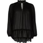 River Island Womens Pleated Eyelet High Neck Sheer Blouse