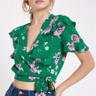 River Island Womens Floral Frill Wrap Tie Side Crop Top