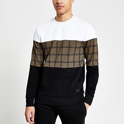 River Island Mens Check Colour Blocked Sweatshirt