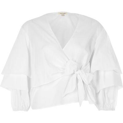 River Island Womens White Tied Puff Sleeve Blouse