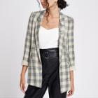 River Island Womens Check Ruched Sleeve Brooch Blazer