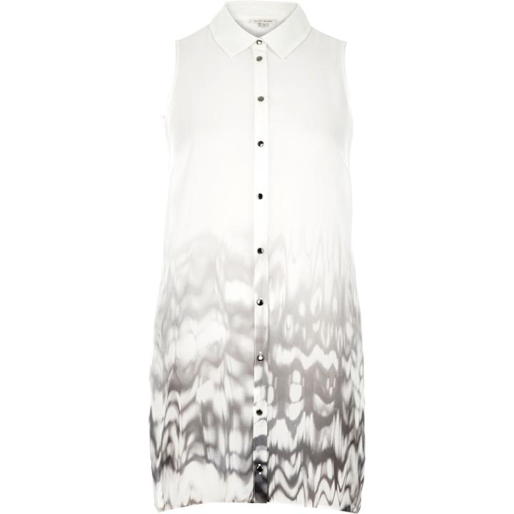River Island Womens White Print Loose Longline Sleeveless Shirt