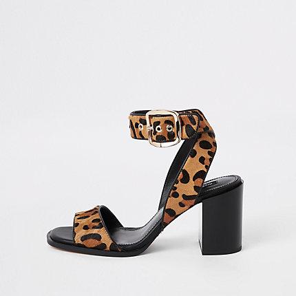 River Island Womens Leopard Print Wide Fit Leather Sandals