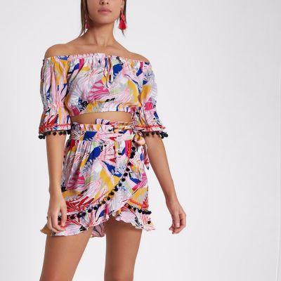 River Island Womens Tropical Bardot Beach Co-ord Crop Top