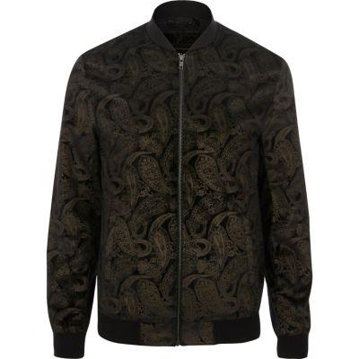 River Island Mens And Gold Paisley Velvet Bomber Jacket