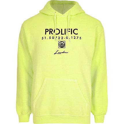 River Island Mens Neon 'prolific' Long Sleeve Hoodie