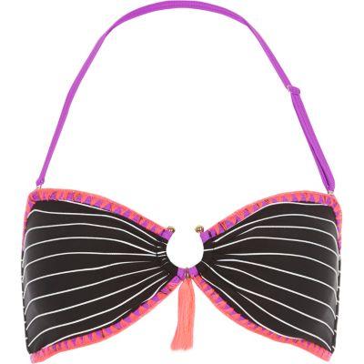 River Island Womens Stripe Ring Front Bandeau Bikini Top