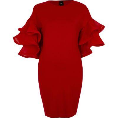 River Island Womens Frill Layered Sleeve Bodycon Mini Dress