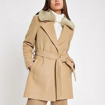 River Island Womens Faux Fur Trim Robe Coat