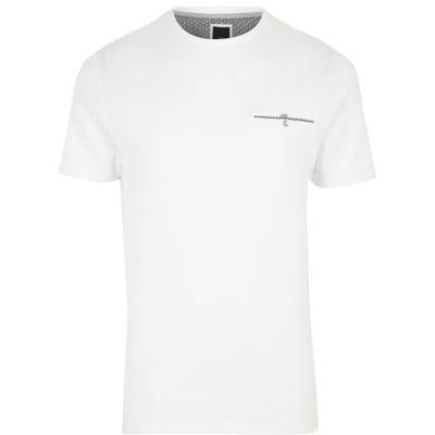River Island Mens White Slim Fit Chest Button Pocket T-shirt
