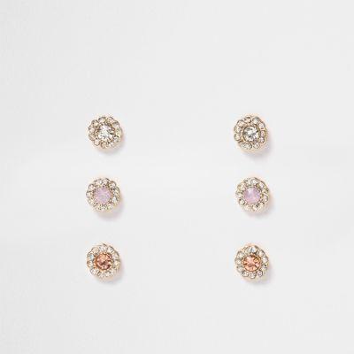 River Island Womens Gold Tone Flower Diamant Earrings Pack