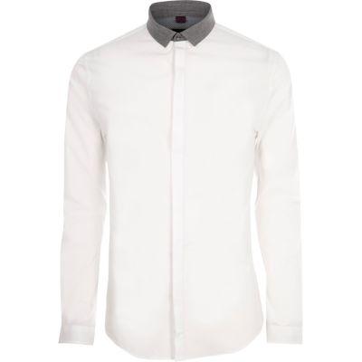 River Island Mens White Contrast Collar Muscle Fit Shirt