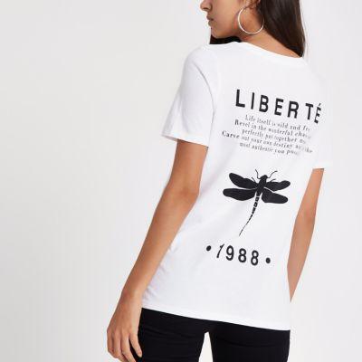 River Island Womens White Dragon Fly Print Fitted T-shirt