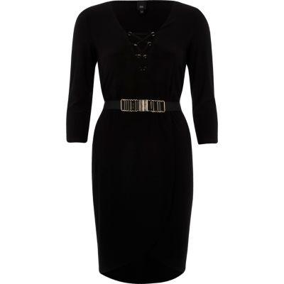River Island Womens Lace-up Front Belted Bodycon Dress