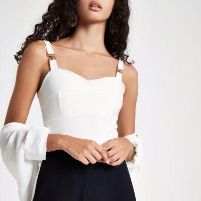 River Island Womens White Buckle Detail Cami Bodysuit