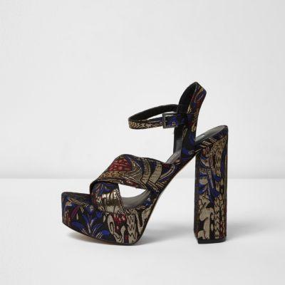 River Island Womens Print Strappy Plaform Sandals