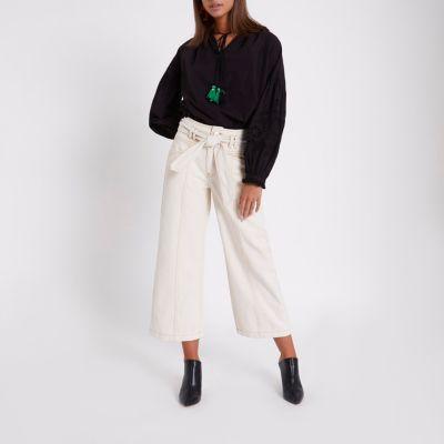River Island Womens Belted Cropped Wide Leg Culotte Jeans