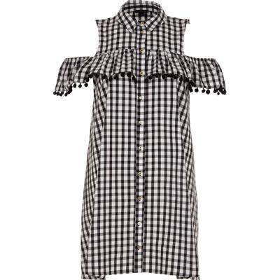 River Island Womens Petite Gingham Cold Shoulder Dress