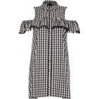 River Island Womens Petite Gingham Cold Shoulder Dress
