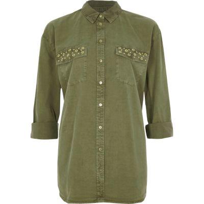 River Island Womens Eyelet Pocket Long Sleeve Shirt