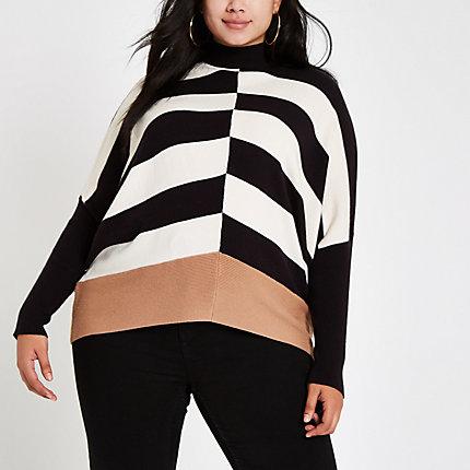 River Island Womens Plus Monochrome Batwing Sleeve Jumper