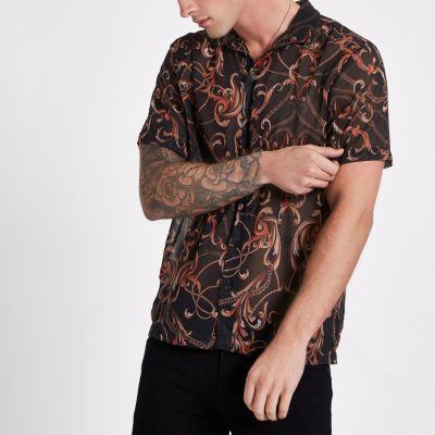 River Island Mens Chain Print Sheer Revere Shirt