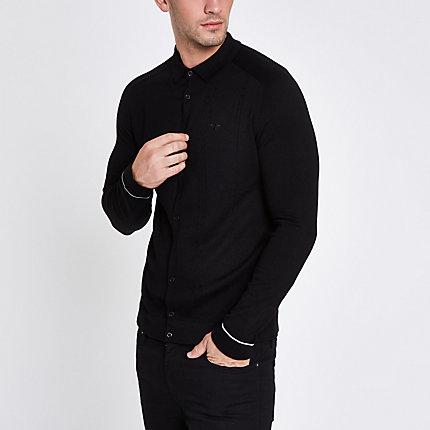 River Island Mens Slim Fit Cable Long Sleeve Shirt